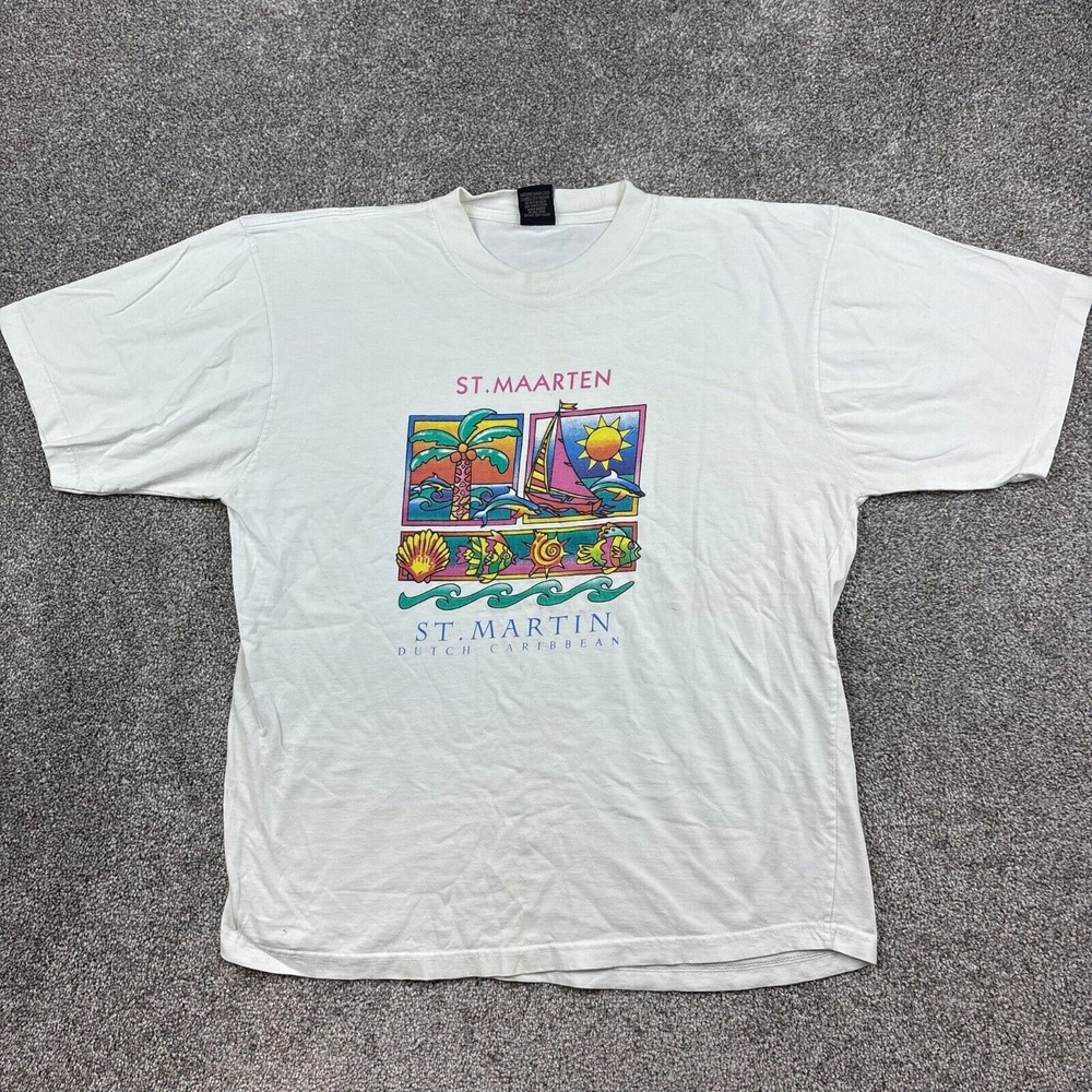 Vintage St. Martin Shirt Mens XL White Dutch Caribbean Beach Cruise Destination